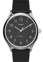 Hodinky Timex Easy Reader 40mm, s černým koženým řemínkem, černý ciferník