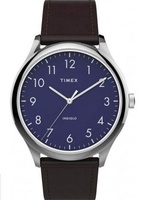 Hodinky Timex Easy Reader 40mm, s hnědým koženým řemínkem, modrý ciferník