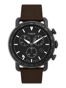 Hodinky Timex Port Chronograph 42mm, s hnědým koženým řemínkem
