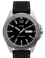Hodinky Timex Boutique 44 mm, s datumovkou a černým koženým řemínkem