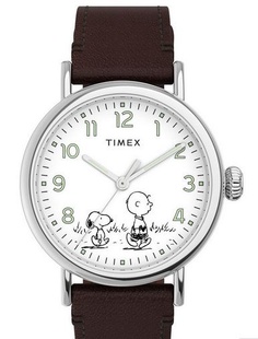 Hodinky Timex Timex Peanuts 70th Anniversary s hnědým koženým řemínkem