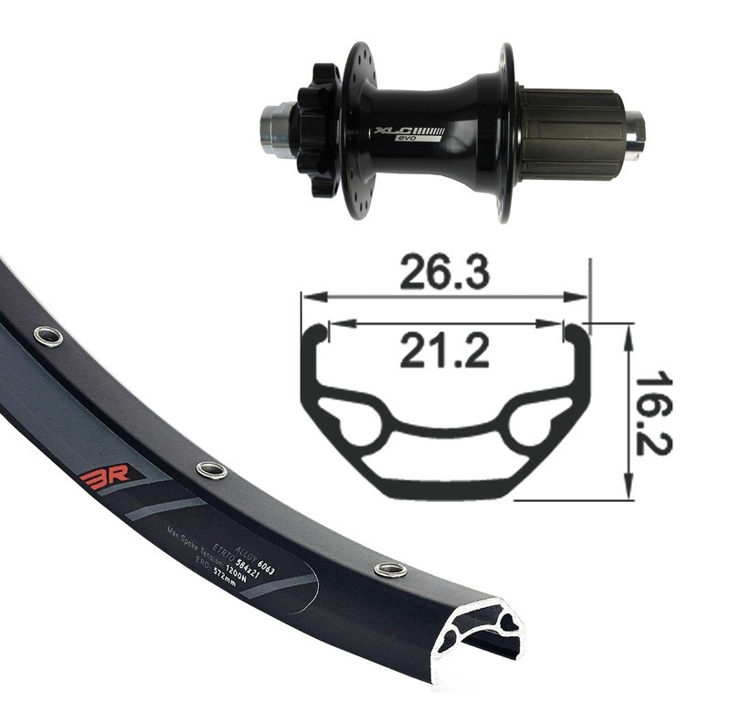 Zapletené kolo 26 XLC Rodi Black Rock disk 559-21 zadní 32 děr Niro