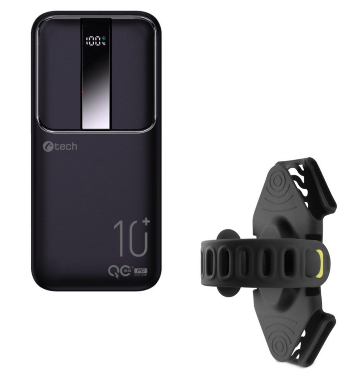 Set powerbanka C-tech 10000mAh+držák na mobil a powerbanku BONE Bike Tie Pro-P