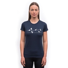 Triko krátké dámské SENSOR MERINO ACTIVE SONGBIRDS tm. modré