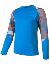 Triko dlouhé dětské SENSOR MERINO IMPRESS+spodky set modrá/camo