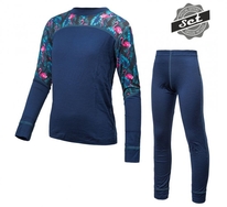 Triko dlouhé dětské SENSOR MERINO IMPRESS+spodky set deep blue/floral