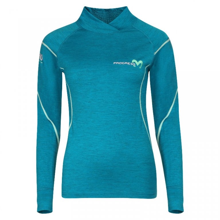 Triko dlouhé dámské Progress NSTZ merino rolák zelený melír