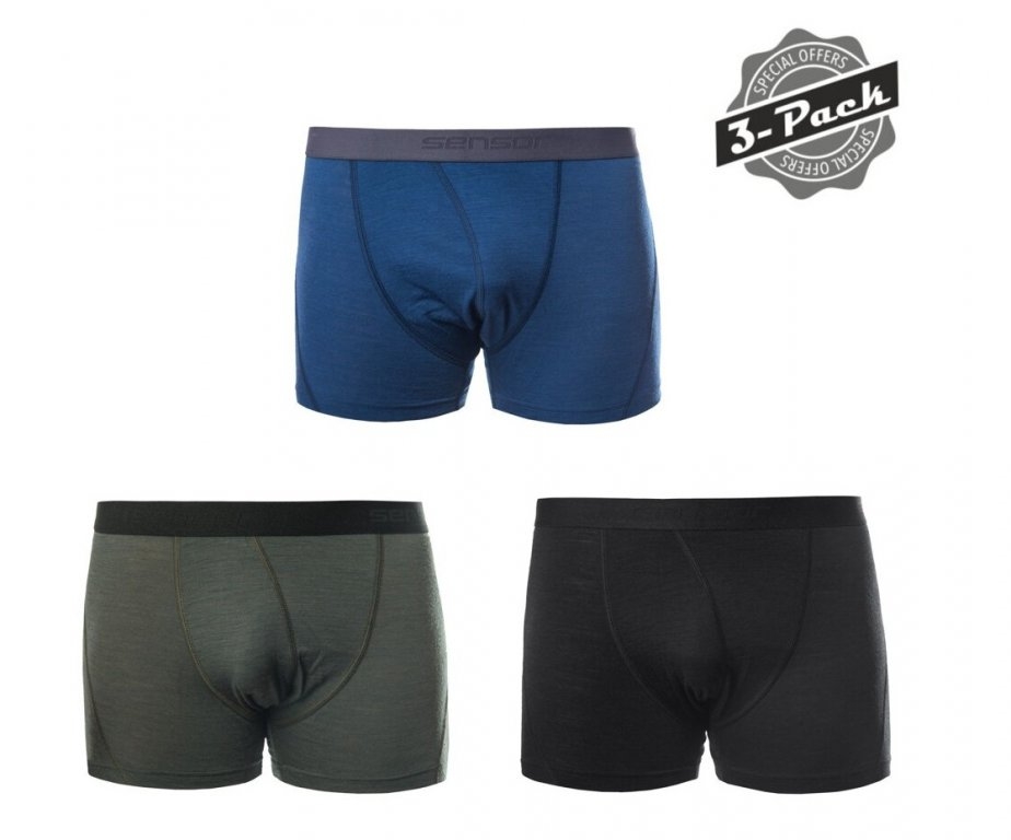 Boxerky SENSOR MERINO AIR 3pack černé/modré/olivové NEW