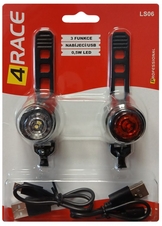 Blikačky přední+zadní 4RACE USB černé