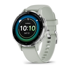 Hodinky Garmin Venu 3S, Silver/Sage grey, Silicone band