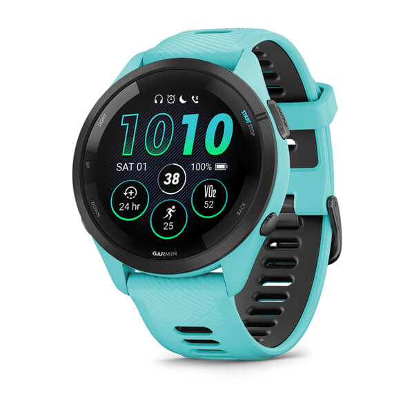 Hodinky Garmin Forerunner 265, luneta Black, pouzdro Aqua, řemínek silicone Aqua/Black