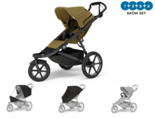Kočárek Thule Set 4v1 Urban Glide 3 Nutria green + pláštěnka + ochranná síť + madlo