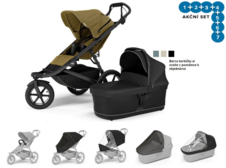 Kočárek Thule Set 7v1 Urban Glide 3 Nutria green + pláštěnka + ochranná síť + madlo + korba S