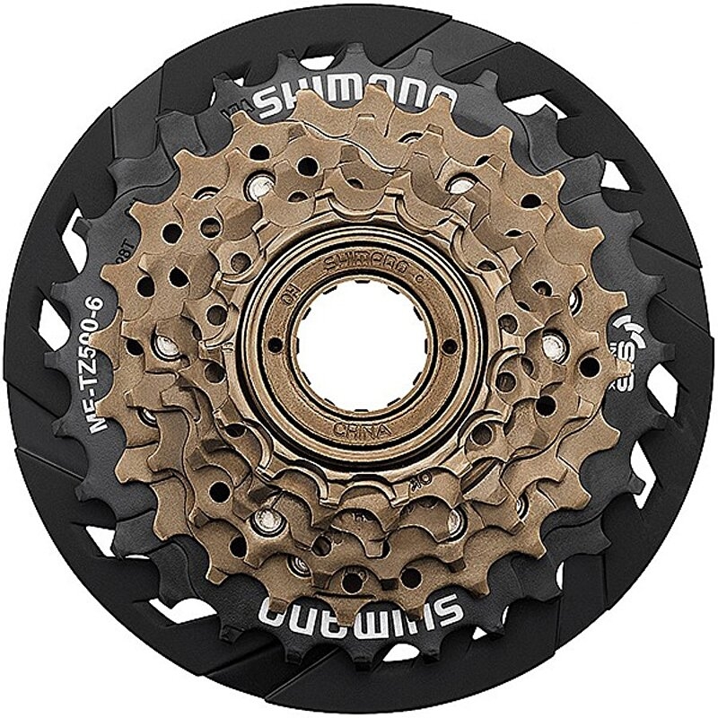 Vícekolečko 7 SHIMANO MF-TZ500 14-28z, hnědé/černé, s krytem paprsků