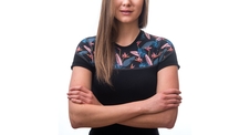 Dámské triko kr.rukáv SENSOR MERINO IMPRESS černá/floral 