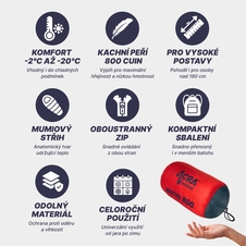 Péřový spací pytel Wyrm 800 - 225cm, kachní peří