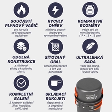 Camping set nádobí včetně plynového vařiče pro 1-2 osoby