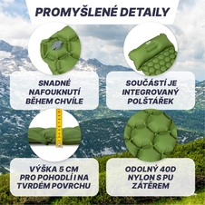 Nafukovací karimatka s polštářkem zelená 5cm