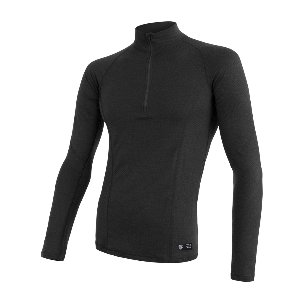 Pánské triko dl.rukáv zip SENSOR MERINO DF černá 