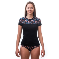 Dámské triko kr.rukáv SENSOR MERINO IMPRESS černá/floral 