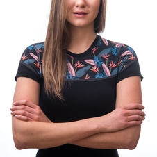 Dámské triko kr.rukáv SENSOR MERINO IMPRESS černá/floral 