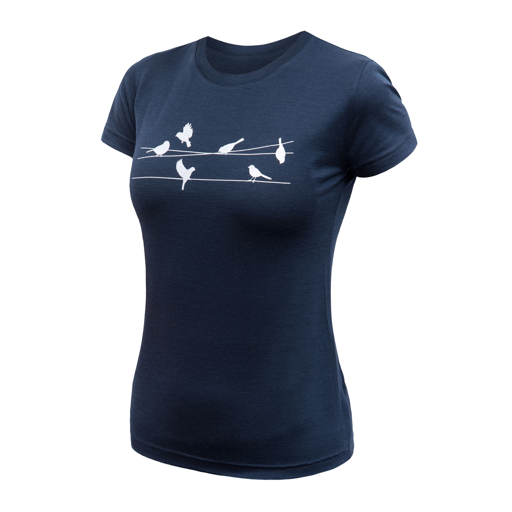 Dámské triko kr.rukáv SENSOR MERINO ACTIVE SONGBIRDS deep blue 