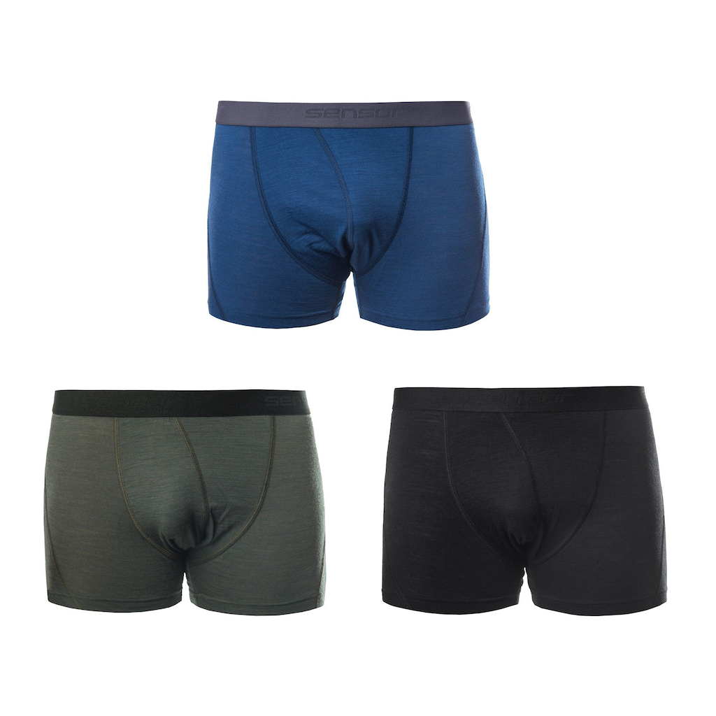Pánské trenky SENSOR MERINO AIR 3-PACK černá/tm.modrá/olive 