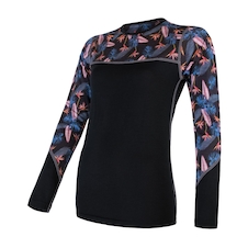 Dámské triko dl.rukáv SENSOR MERINO IMPRESS černá/floral 