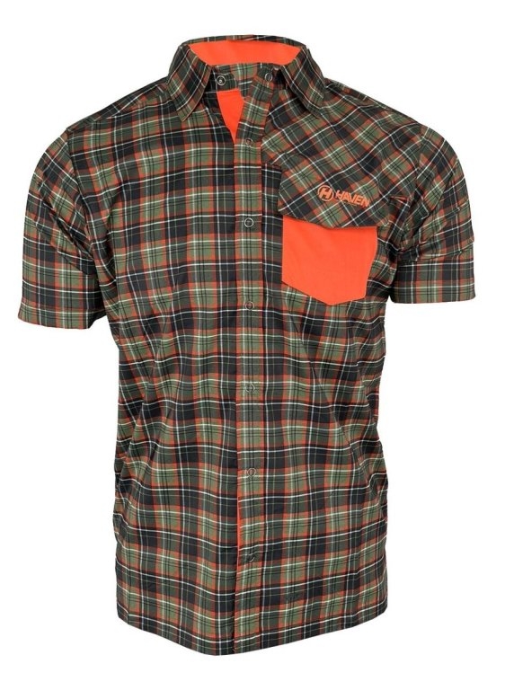 Košile krátká pánská HAVEN Agness Slimfit khaki/oranžová