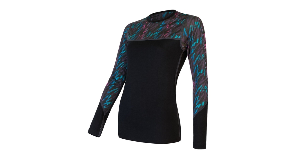 Dámské triko dl.rukáv SENSOR MERINO IMPRESS černá/stripes 