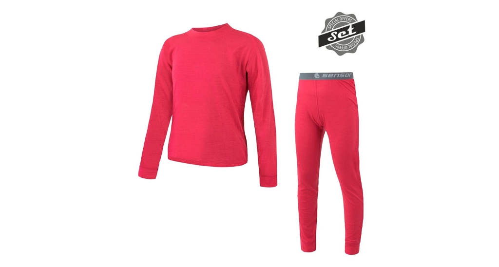 Dětské triko dl.rukáv + spodky SENSOR MERINO AIR SET magenta 