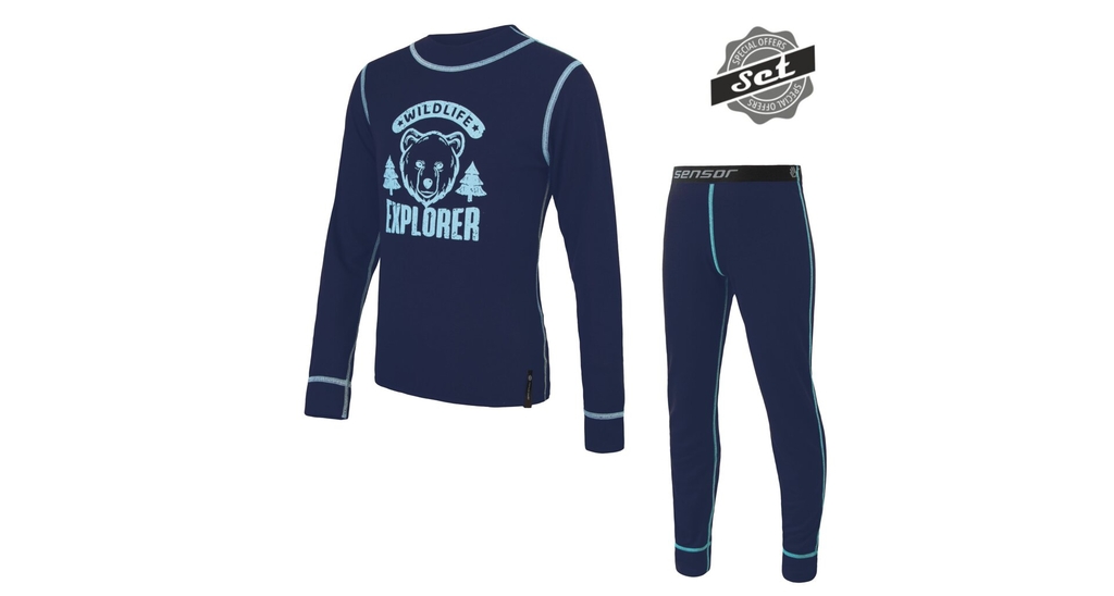 Dětské triko dl.rukáv + spodky SENSOR DOUBLE FACE SET WILD deep blue 