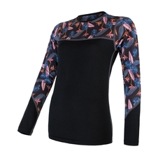 Dámské triko dl.rukáv SENSOR MERINO IMPRESS černá/floral 