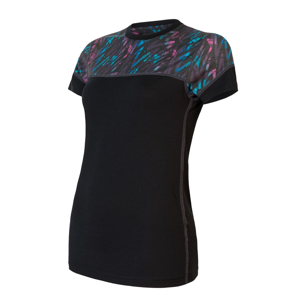 Dámské triko kr.rukáv SENSOR MERINO IMPRESS černá/stripes 