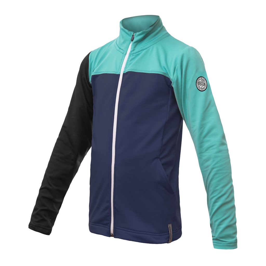 Dětská mikina celozip SENSOR COOLMAX THERMO deep blue/sea green/černá 