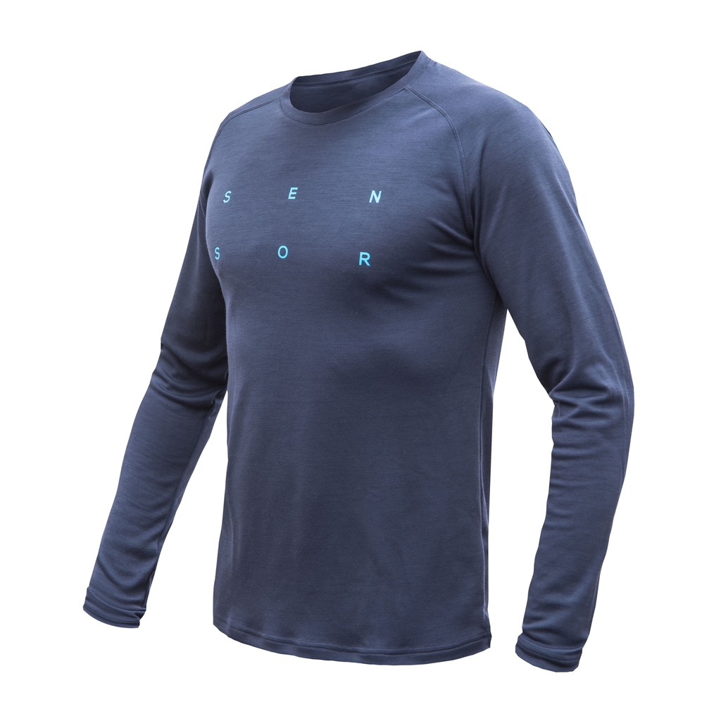 Pánské triko dl.rukáv SENSOR MERINO BLEND TYPO deep blue 