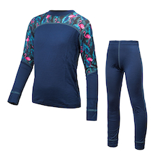Dětské triko dl.rukáv + spodky SENSOR MERINO IMPRESS SET deep blue/floral 